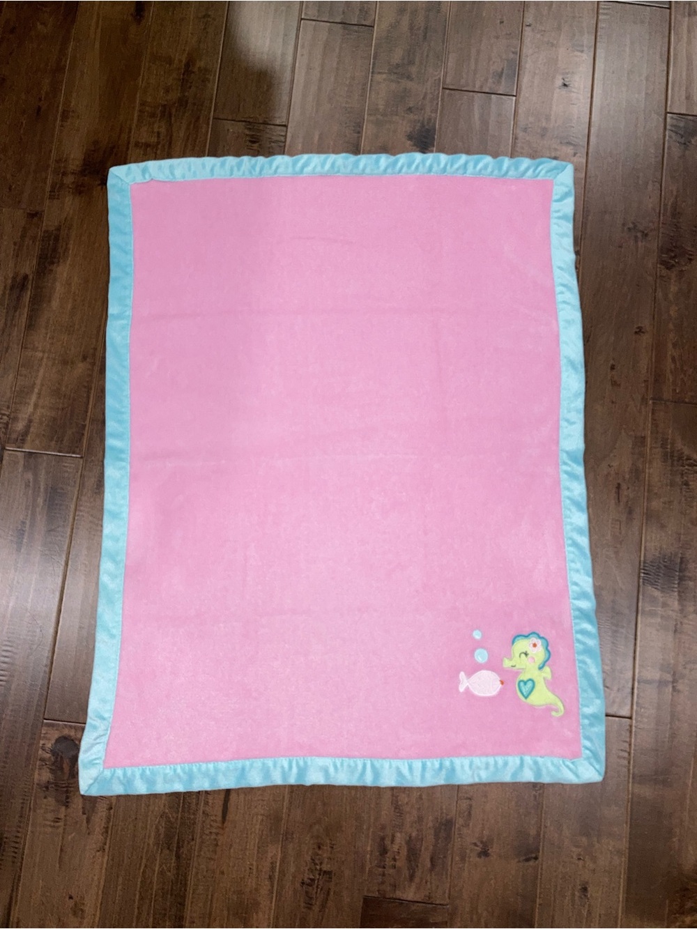 Carter’s Pink & Blue Seahorse Appliqué Baby Blanket - 40” x 31”